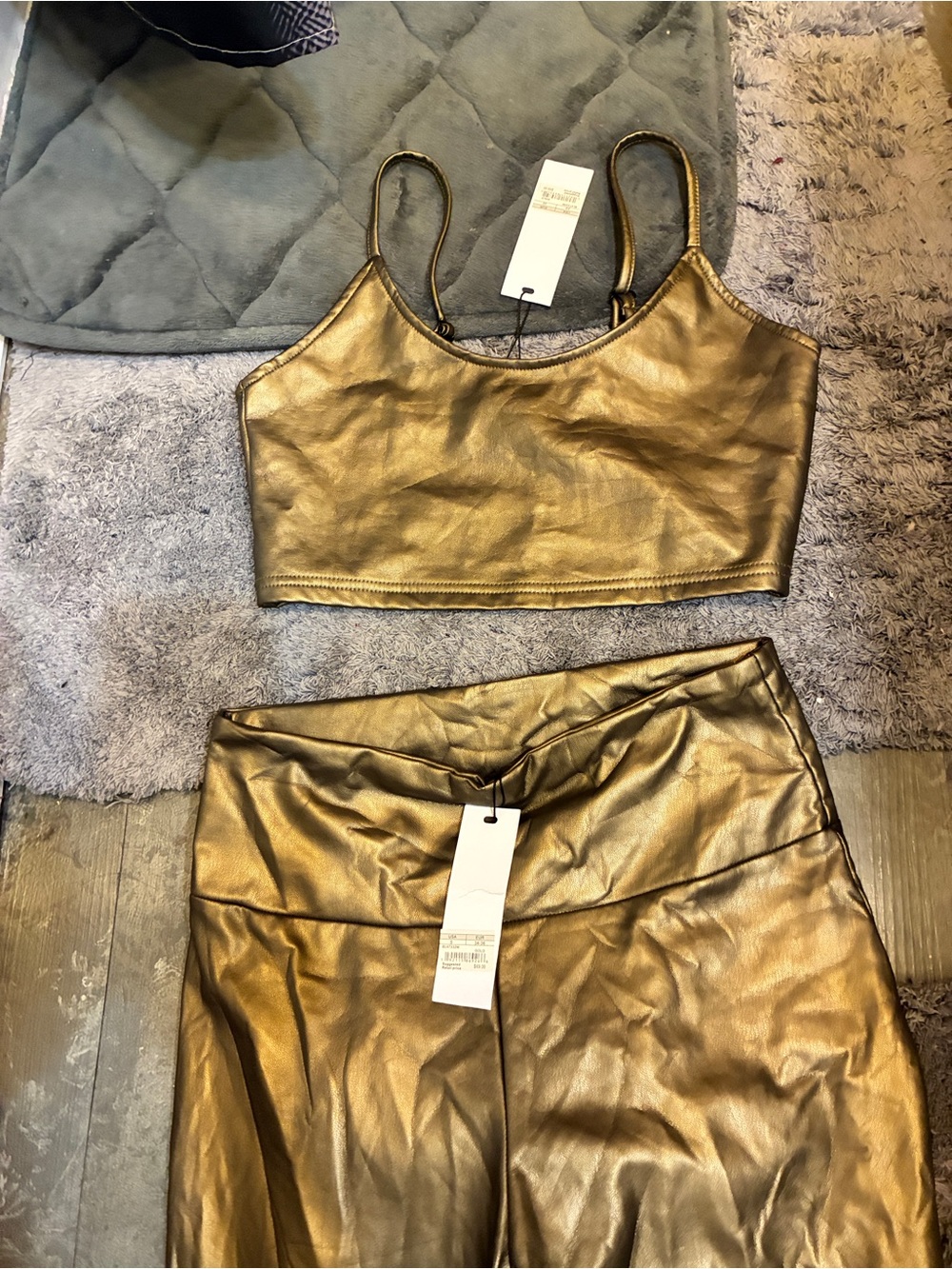 Nwt Steve Madden Metallic Gold Crop Tank and High-Waist Pants Set